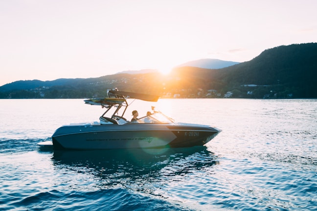 Boat on the water at sunset